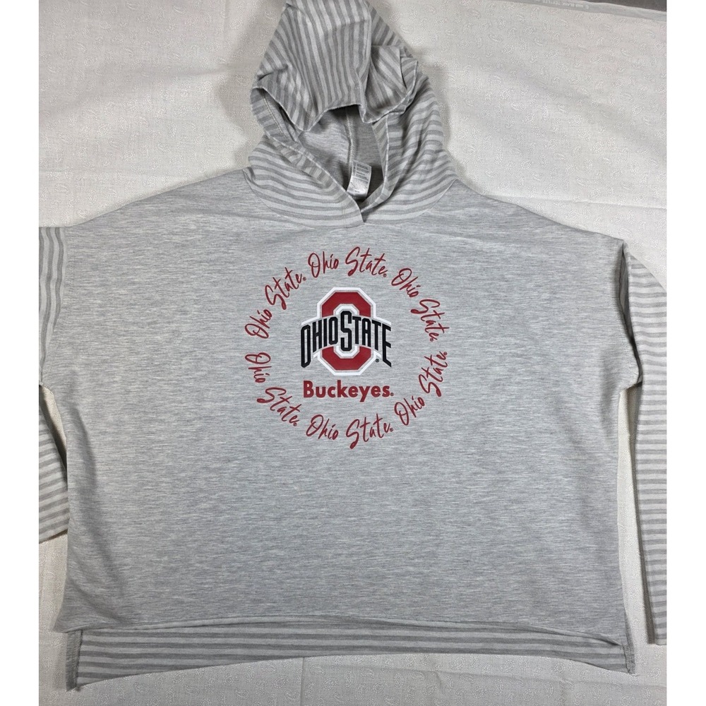 Ohio State‎ Buckeyes Womens Hoodie 2XL Pullover Cropped Boxy Oversized Striped